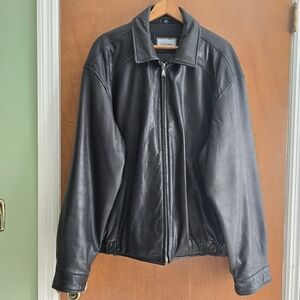 Black Leather Bomber Jacket - Stafford